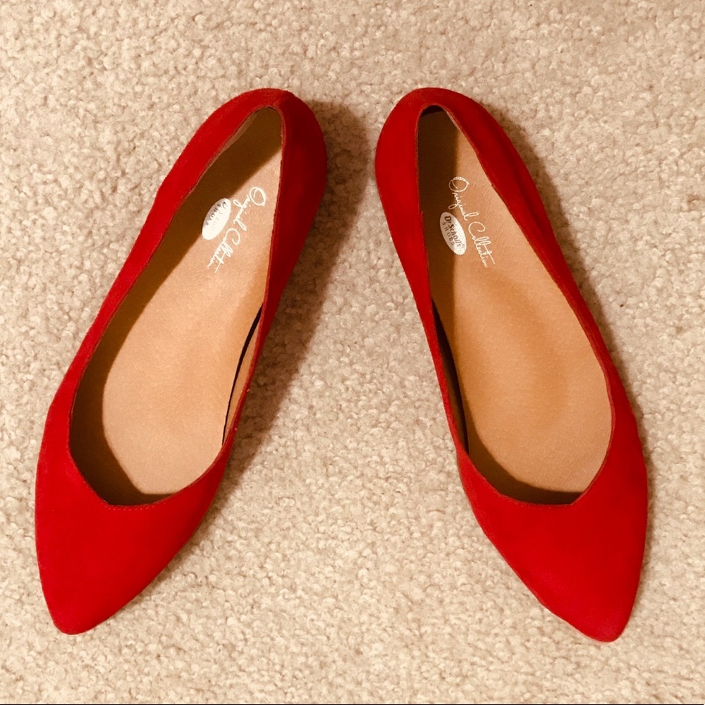 Dr Scholls Red Suede with Contrast Wood Heel